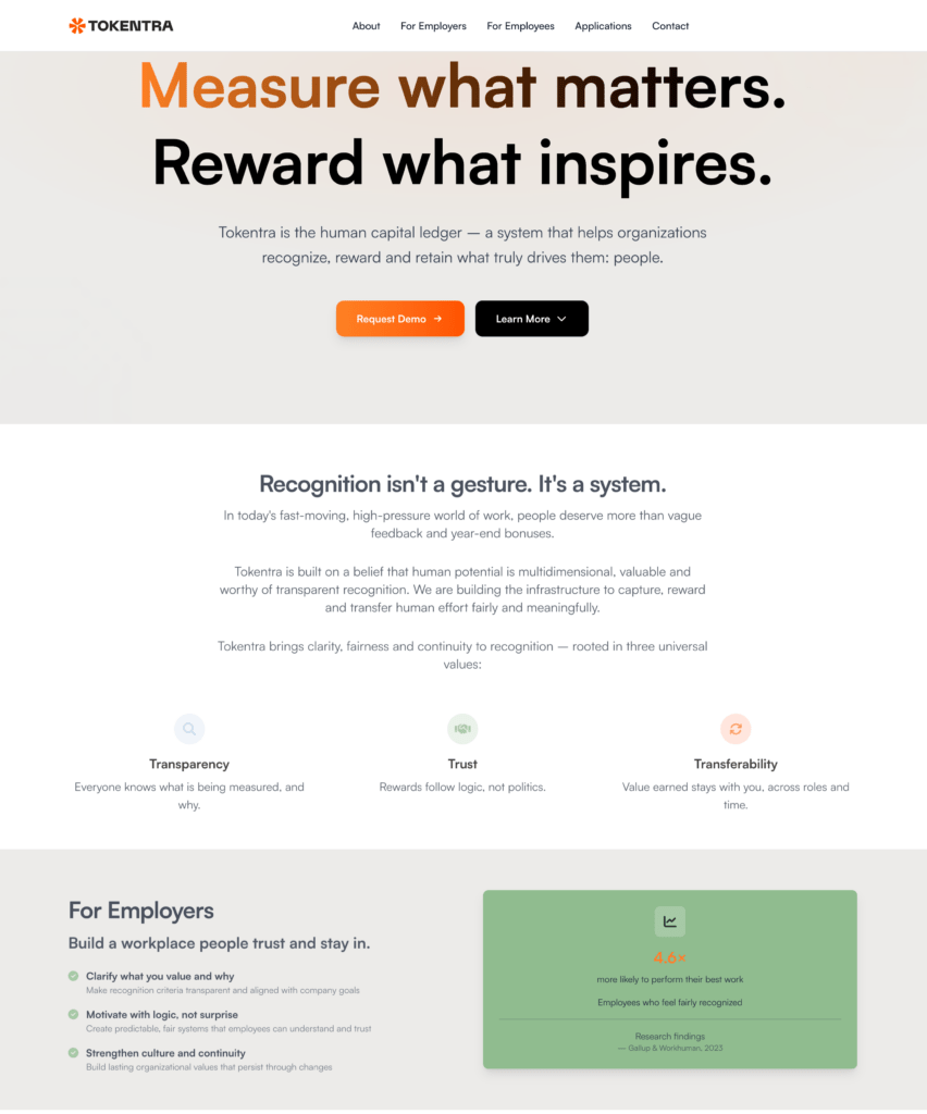 Tokentra – Moderní webová prezentace pro systém rozpoznávání lidského kapitálu